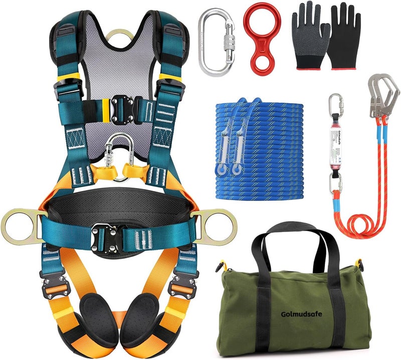 Golmudsafe Fall Protection Harness,Safety Harness Fall Protection for Construction/Roofing/Electrical Work,Upgrade Detachable Cushion bag&extra 30FT Rope - Image 1
